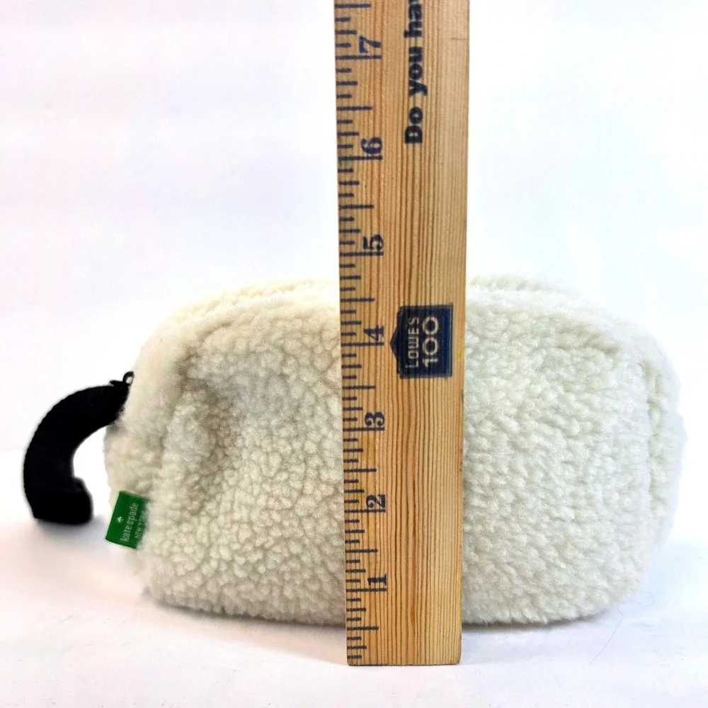 Kate Spade New York Sherpa Cream Fleece Cosmetic Bag Pouch Womens Small
